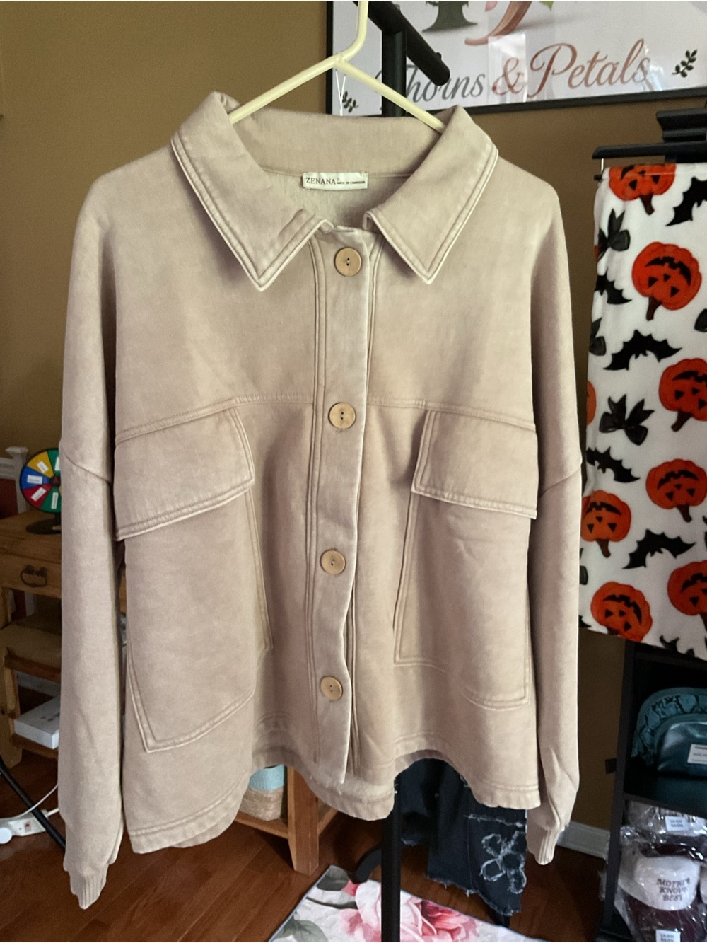 Zenana Taupe Suede Utility Jacket